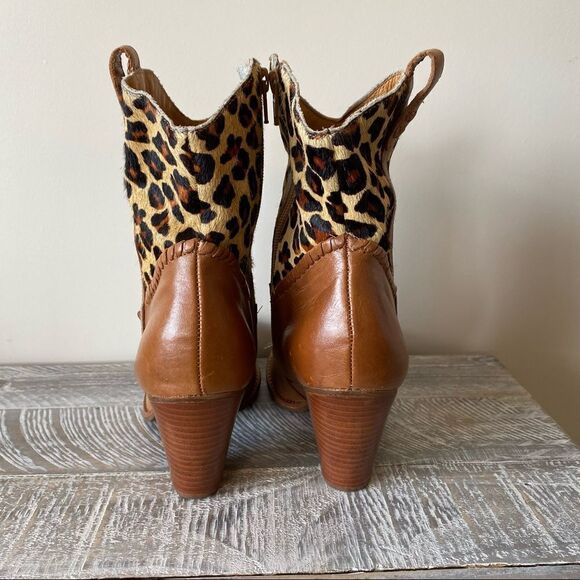 Rare-jack Rogers-Animal Calf Hair Print Western/Boho Leather Boots - Picture 5 of 15